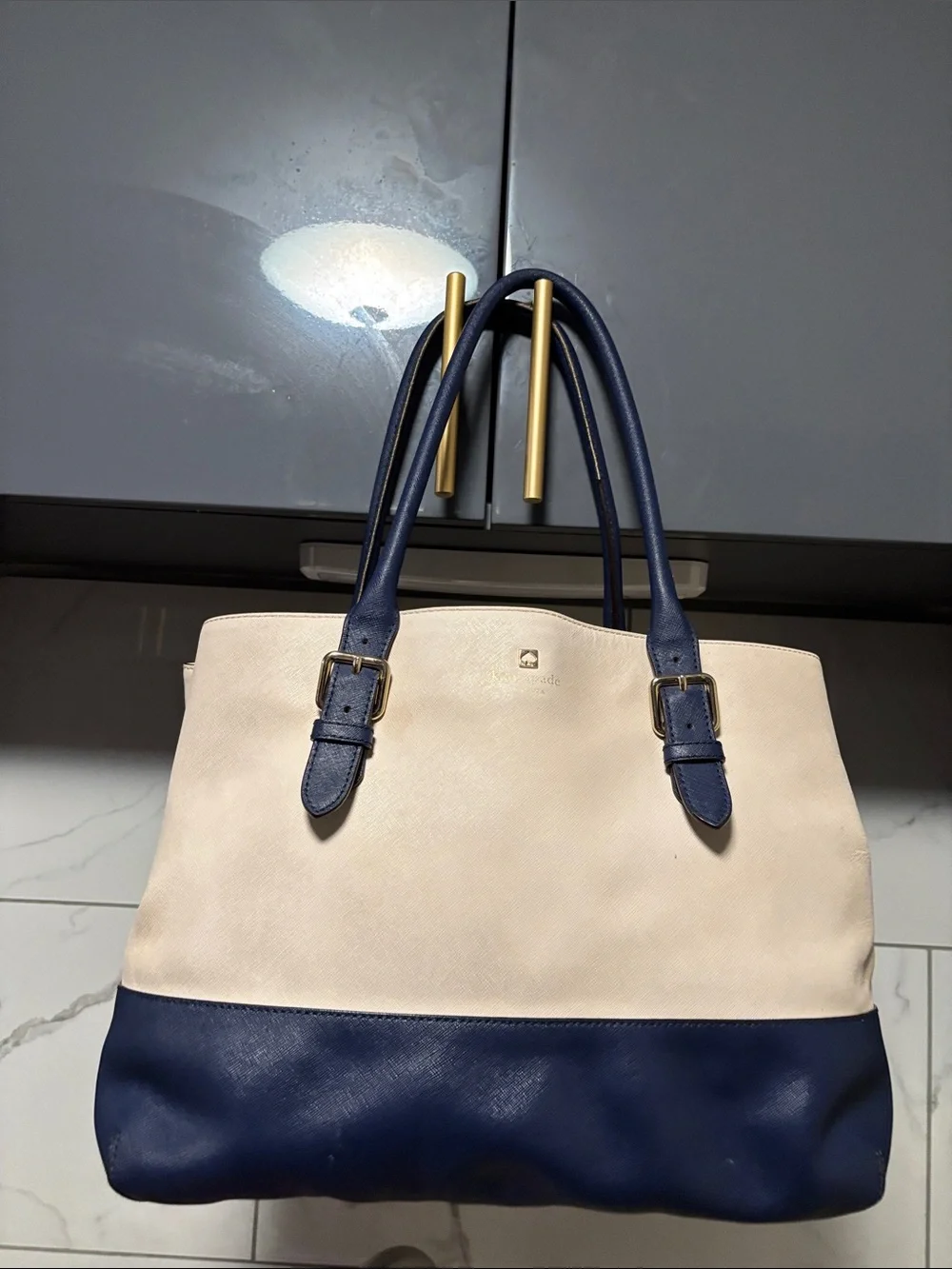 kate spade Cream and Navy Two-Tone Leather Tote